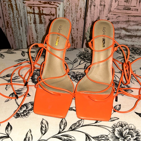 Fashion Nova Shoes - Fashion Nova Women’s Bold Orange Strappy Heels